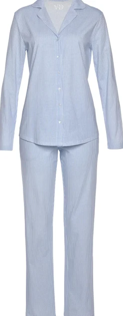Nachtwäsche|Vivance Dreams Pyjama blau-weiß