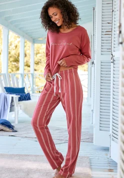 Nachtwäsche|Vivance Dreams Pyjama rot-gestreift