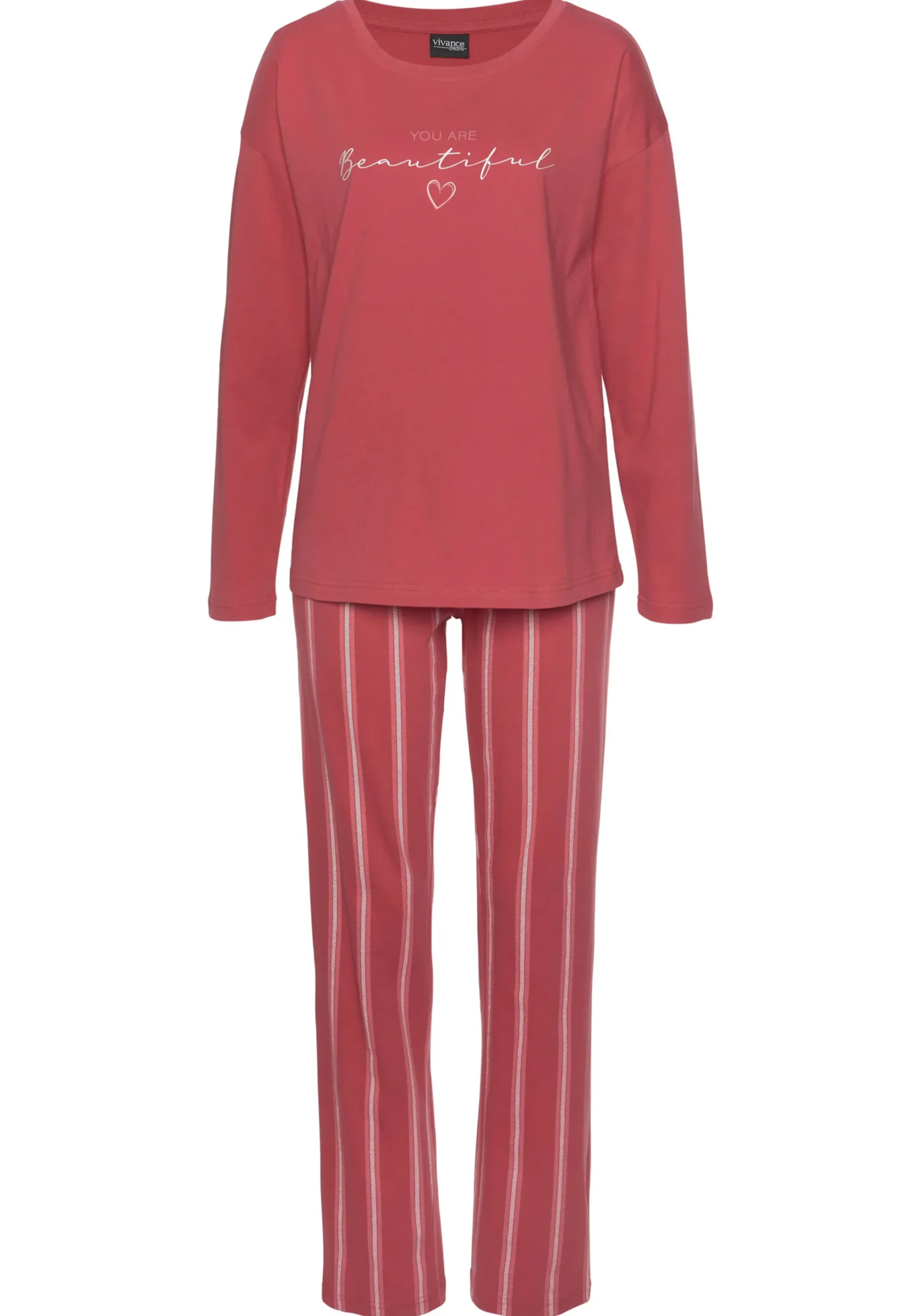 Nachtwäsche|Vivance Dreams Pyjama rot-gestreift