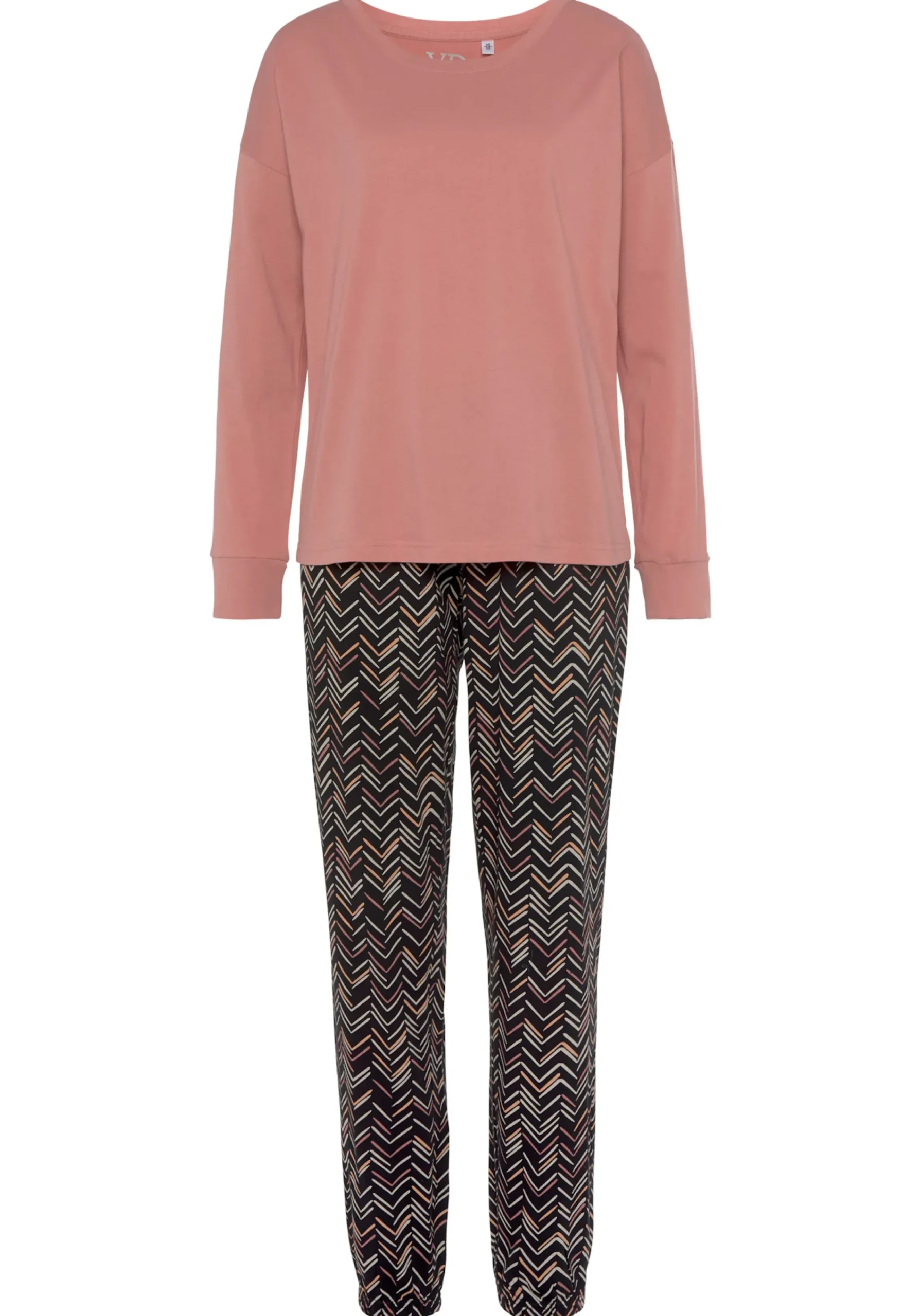 Nachtwäsche|Vivance Dreams Pyjama aprikose-schwarz