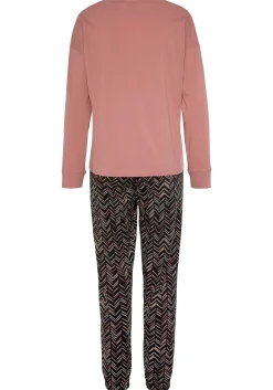 Nachtwäsche|Vivance Dreams Pyjama aprikose-schwarz