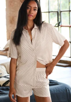 Nachtwäsche|LASCANA Pyjamaoberteil beige-weißgemustert