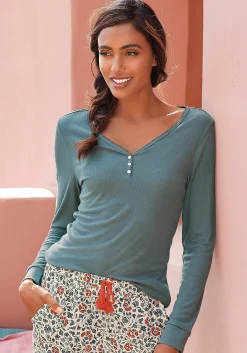 Homewear|Nachtwäsche|LASCANA Pyjamaoberteil rauchblau