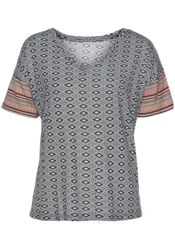 Nachtwäsche|Shirts|Vivance Dreams Pyjamaoberteil braungemustert