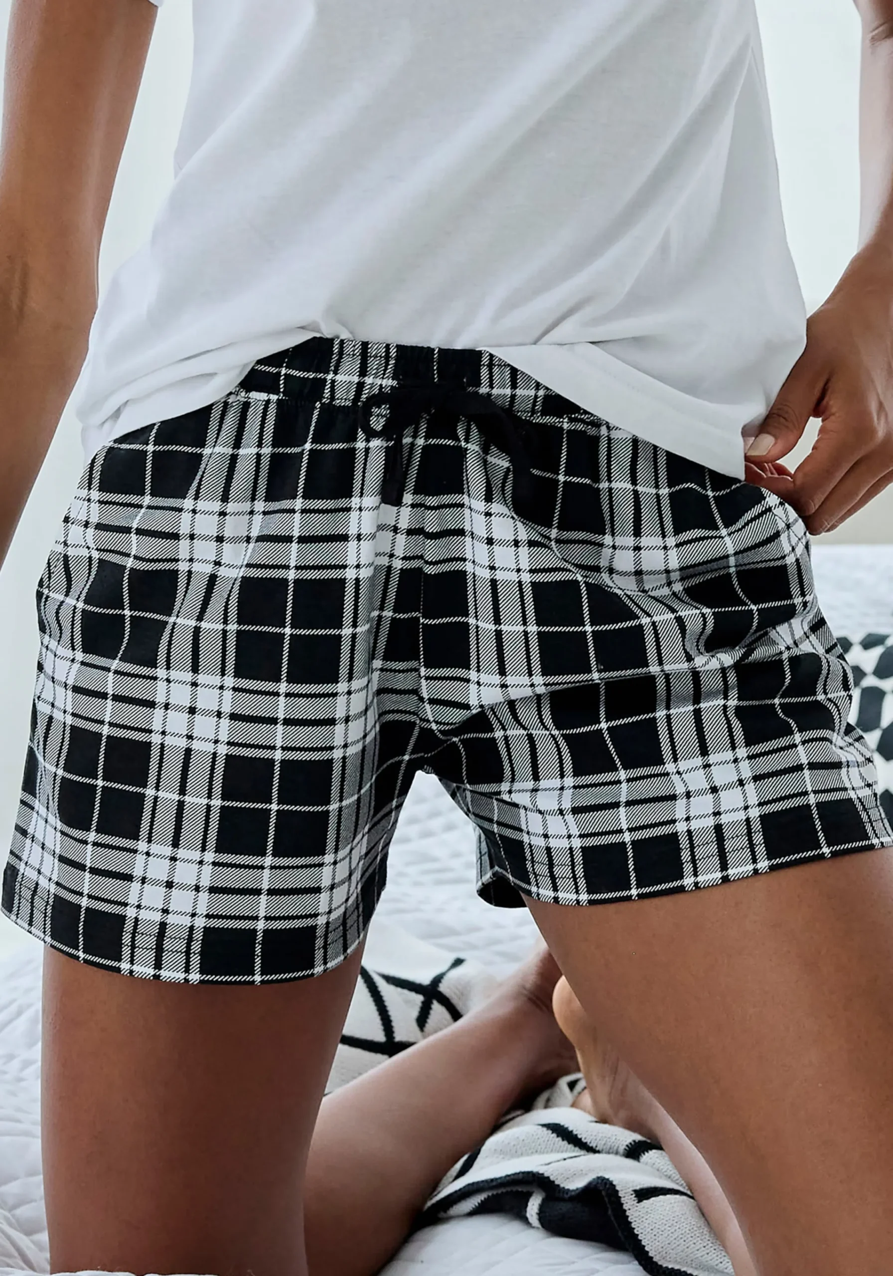 Nachtwäsche|Vivance Dreams Pyjamashorts schwarz-weißkariert