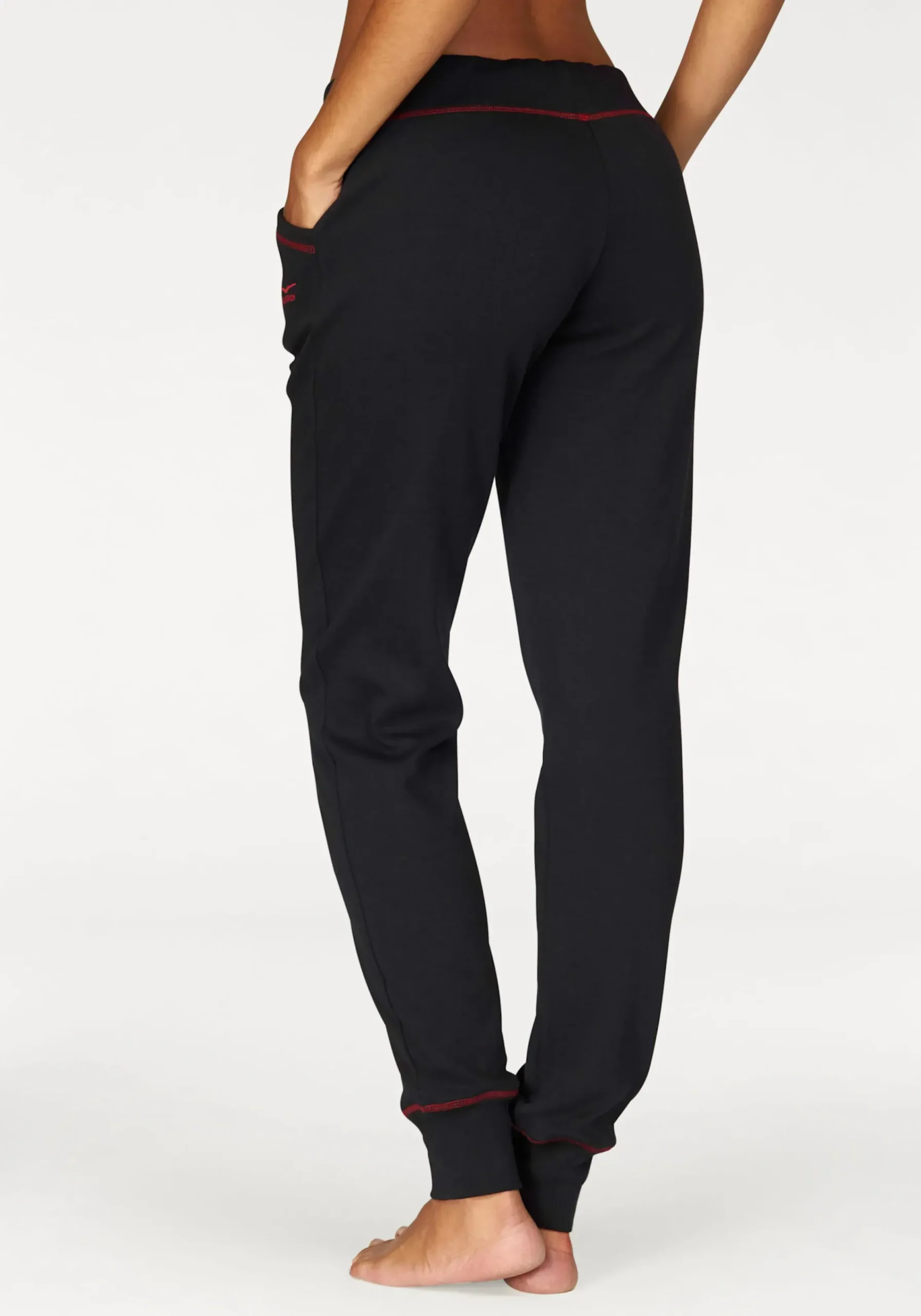 Homewear|Shirts| Relaxhose schwarz-rubinrot