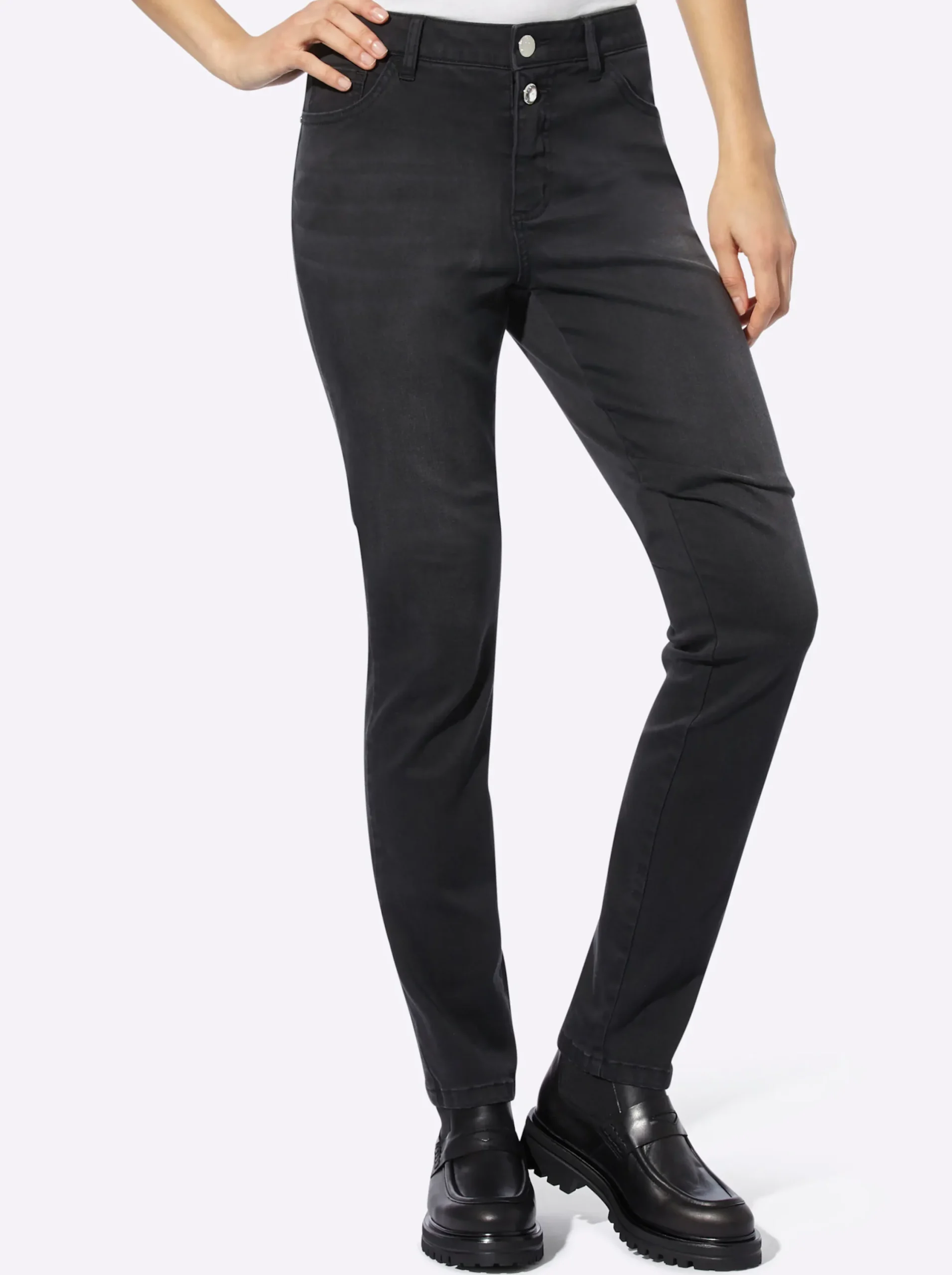 Jeans|heine Röhrenjeans mit Nieten blackdenim