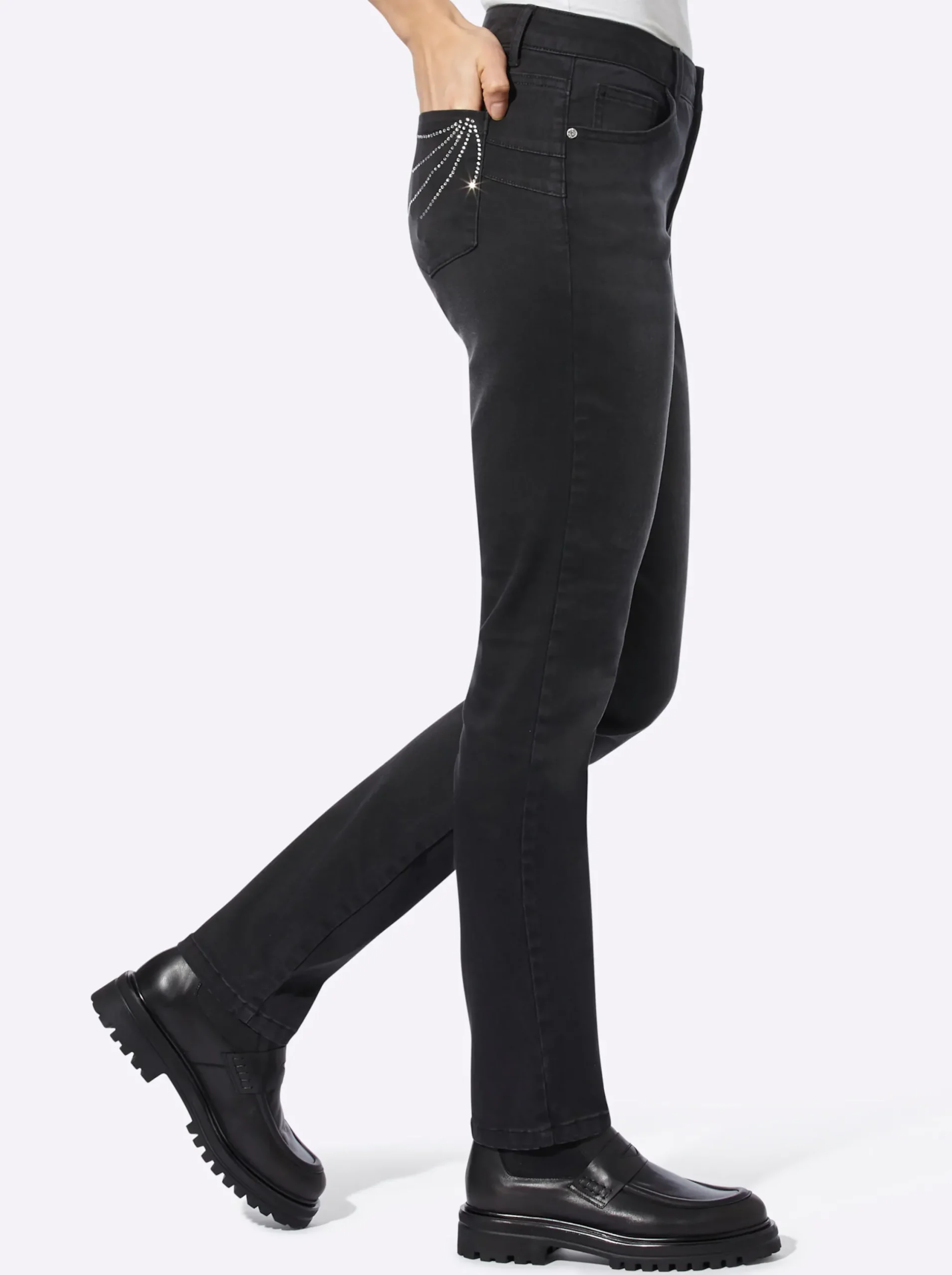 Jeans|heine Röhrenjeans mit Nieten blackdenim