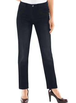 Basics|Jeans| Röhrenjeans mit Zipper an Gesäßtaschen darkblue
