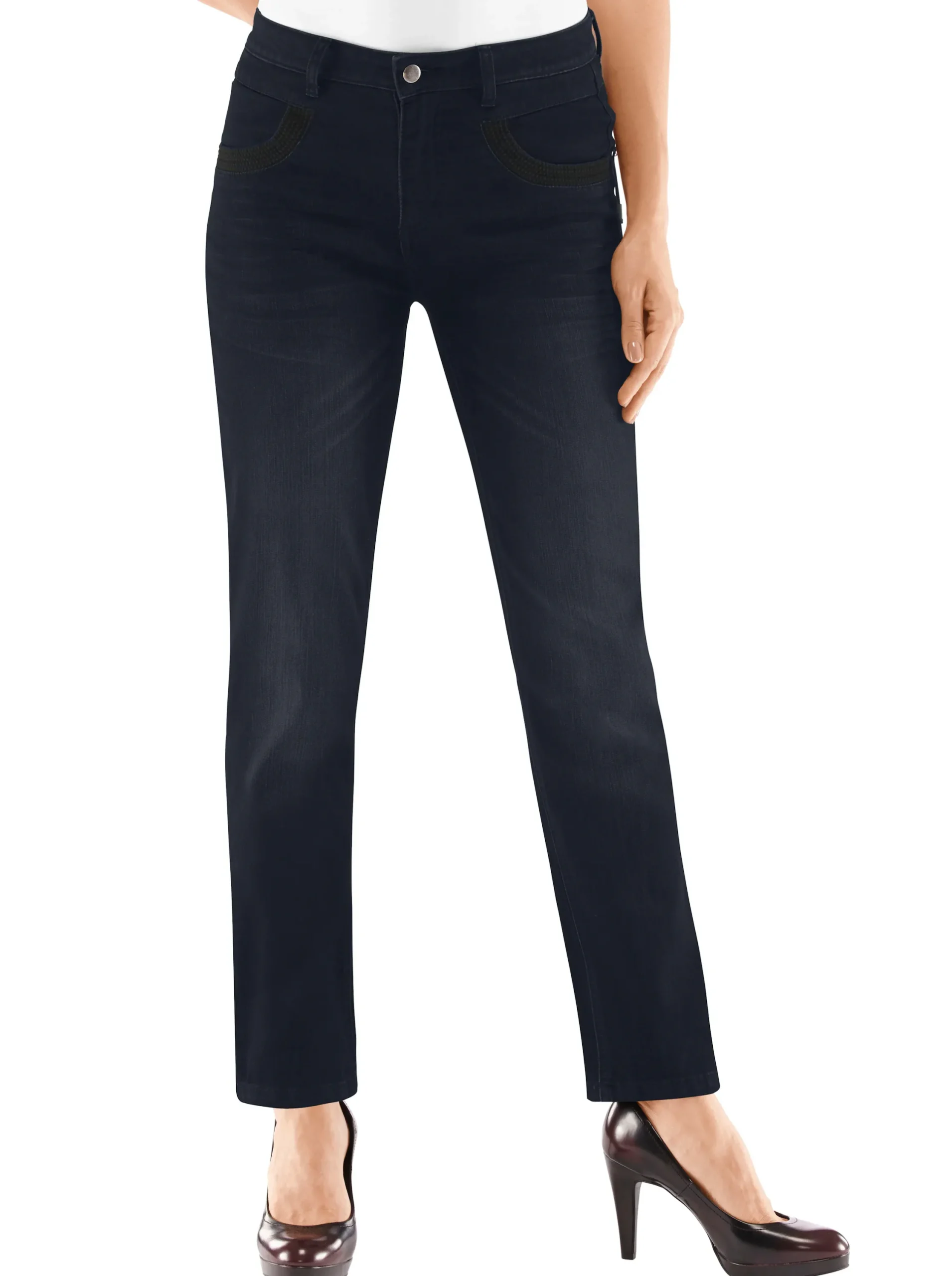 Basics|Jeans| Röhrenjeans mit Zipper an Gesäßtaschen darkblue