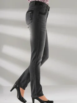 Jeans| Röhrenjeans mit Zipper an Gesäßtaschen anthrazit-denim