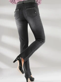 Jeans| Röhrenjeans mit Zipper an Gesäßtaschen anthrazit-denim