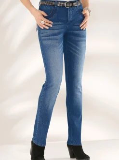 Jeans| Röhrenjeans mit Zipper an Gesäßtaschen blue-stone-washed