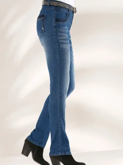 Jeans| Röhrenjeans mit Zipper an Gesäßtaschen blue-stone-washed