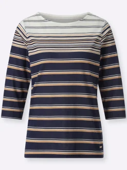 Shirts| Ringelshirt aus Baumwolle und Modal marine-camel-geringelt