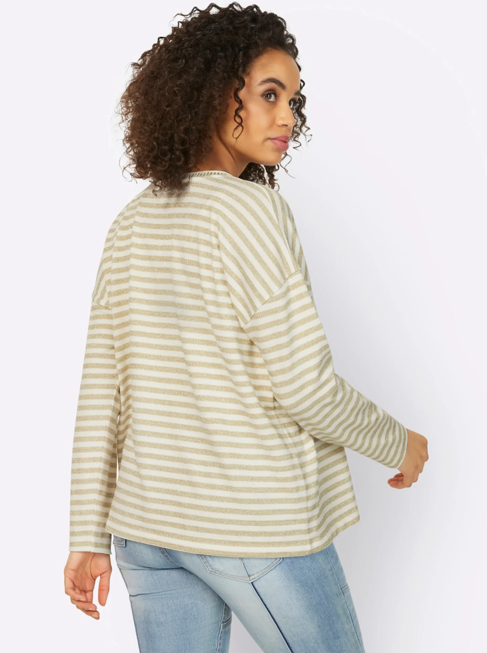 Shirts|heine Ringelshirt mit Glanzgarn ecru-goldfarben-geringelt