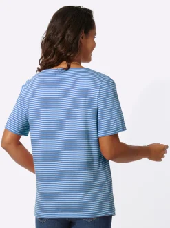 Shirts| Ringelshirt mit kurzen Ärmeln mittelblau-ecru-geringelt