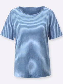 Shirts| Ringelshirt mit kurzen Ärmeln mittelblau-ecru-geringelt