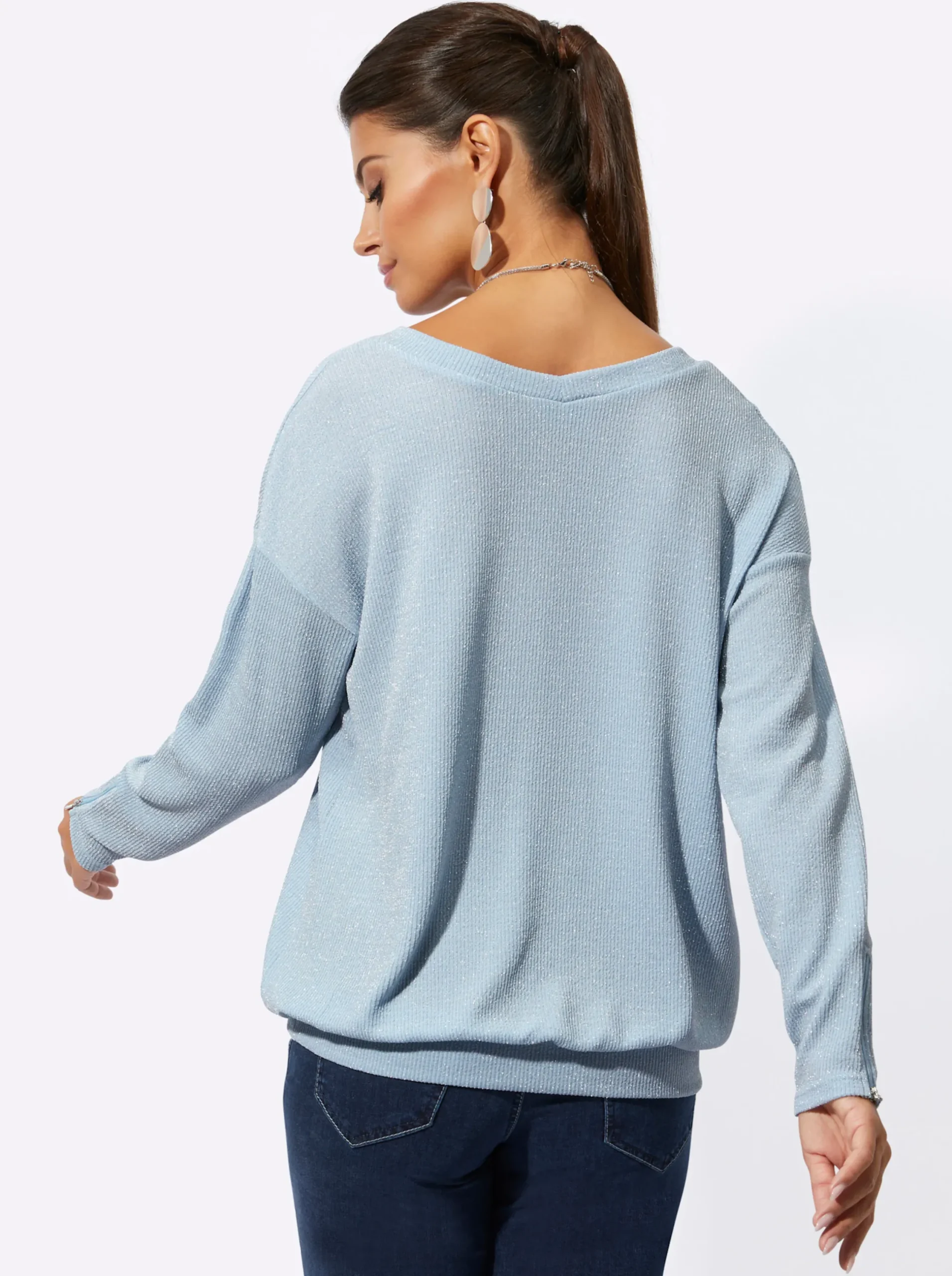 Shirts| Rippshirt in Metallic-Optik hellblau-silberfarben