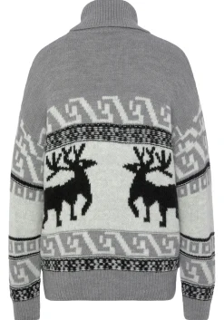 Strandmode|Vivance Rollkragenpullover grau-schwarz-creme