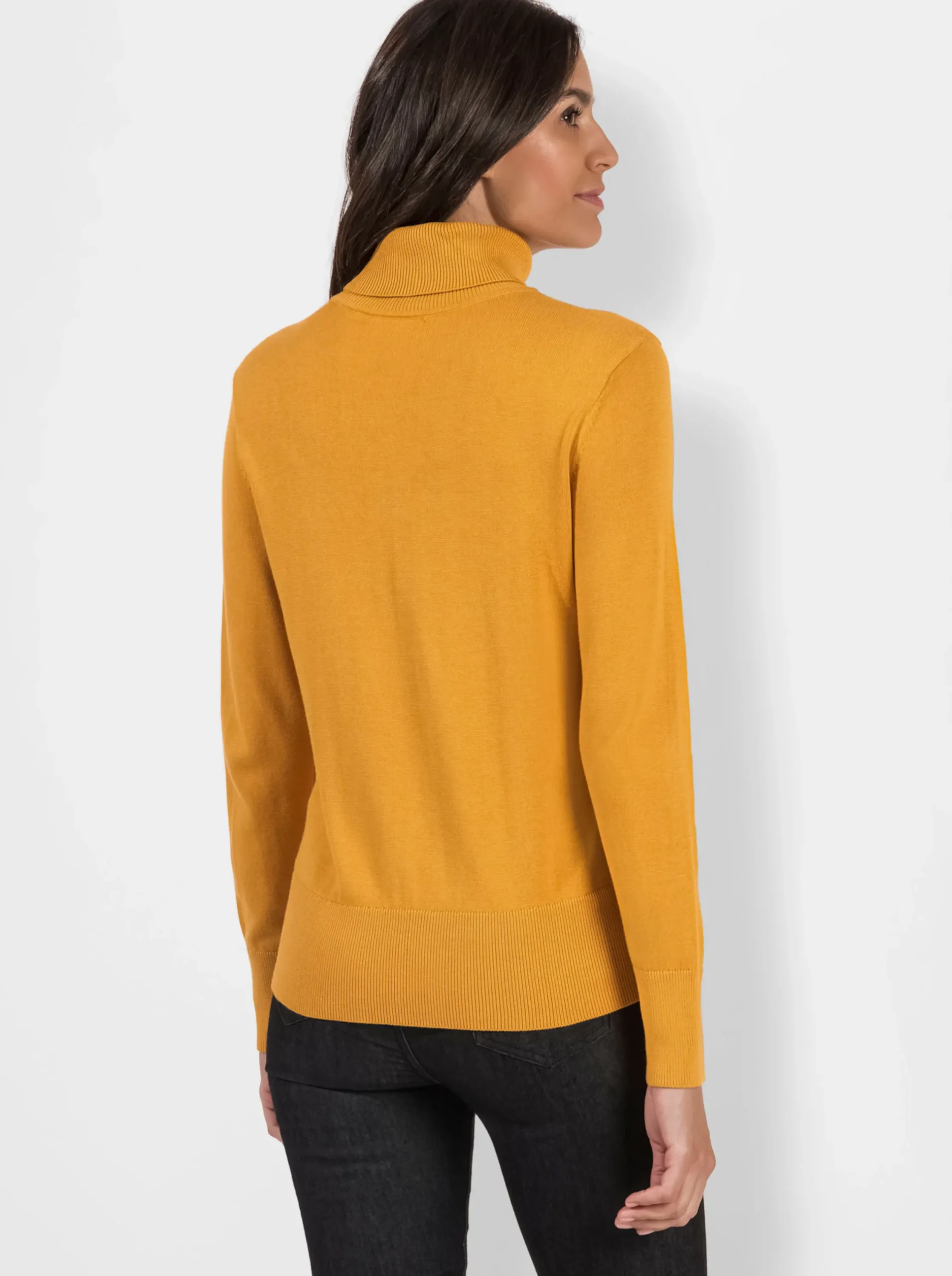 Pullover| Rollkragenpullover aus Feinstrick curry