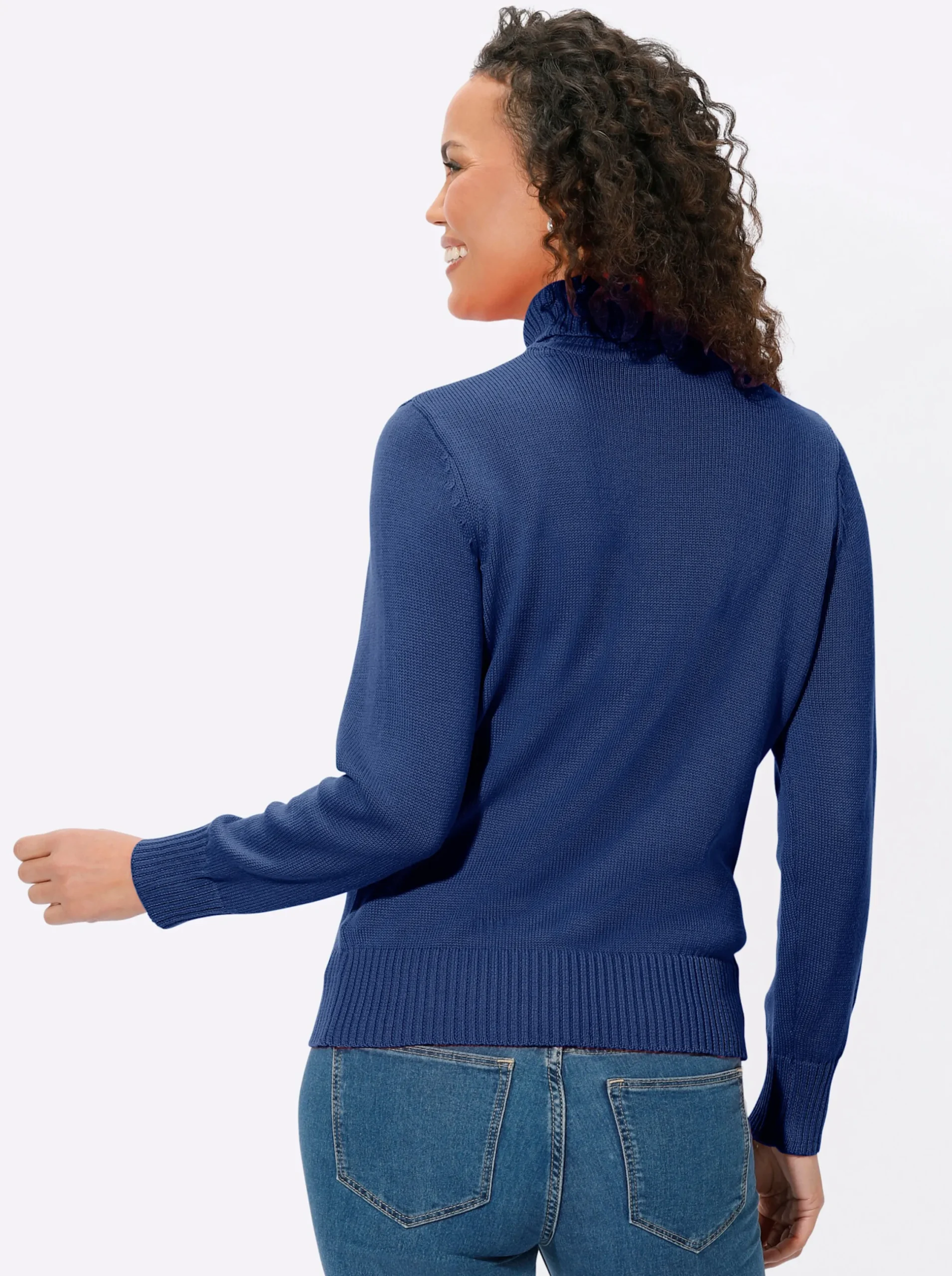 Pullover| Rollkragenpullover im Baumwoll-Mix royalblau