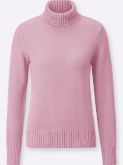 Pullover| Rollkragenpullover im Baumwoll-Mix altrosé