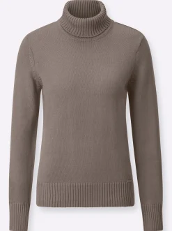 Pullover| Rollkragenpullover im Baumwoll-Mix taupe-meliert
