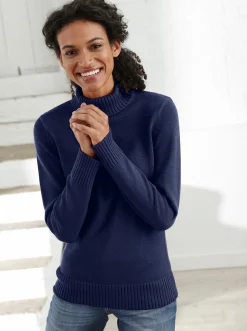 Pullover| Rollkragenpullover im Baumwoll-Mix marine