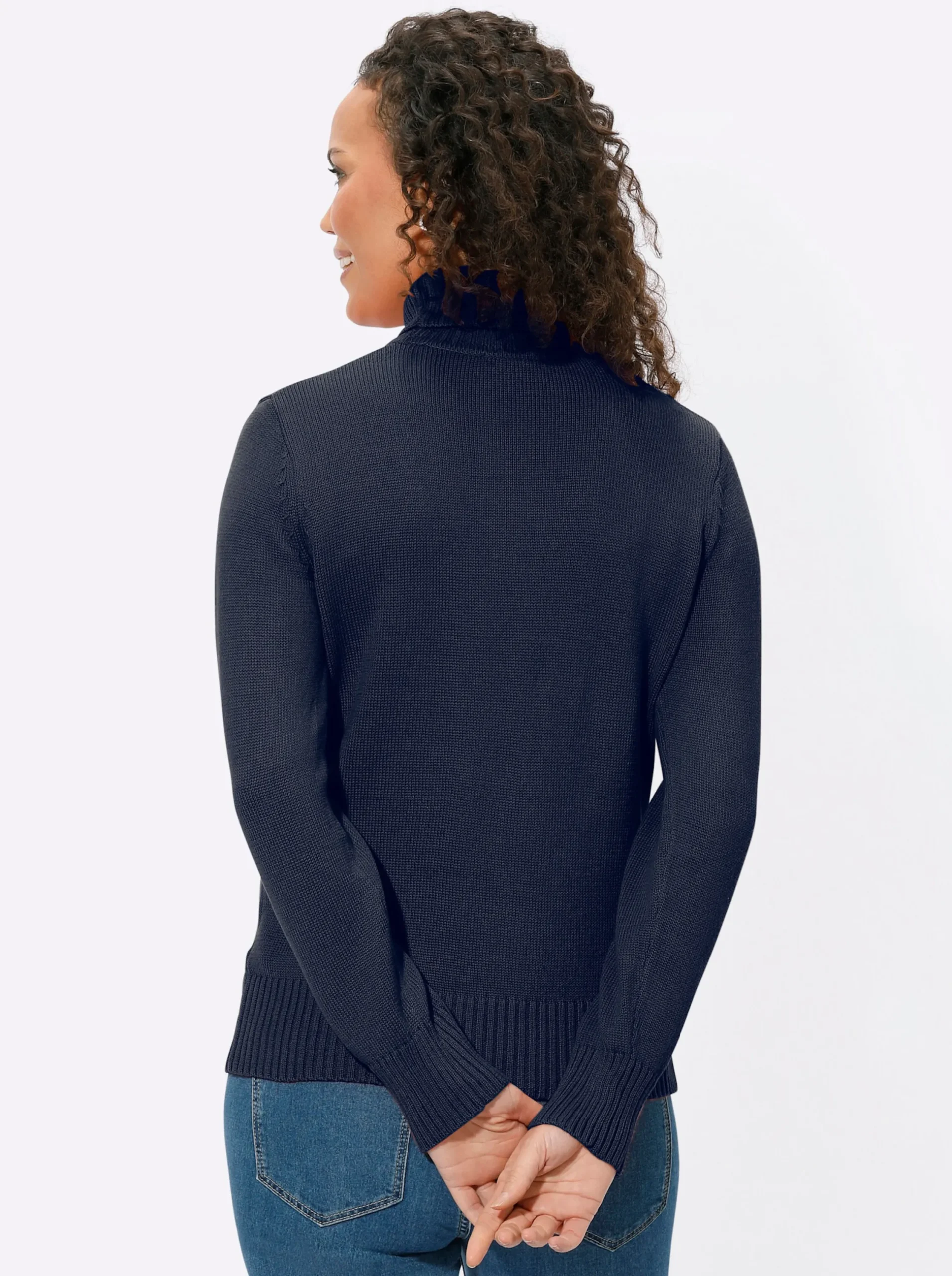 Pullover| Rollkragenpullover im Baumwoll-Mix marine