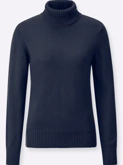 Pullover| Rollkragenpullover im Baumwoll-Mix marine