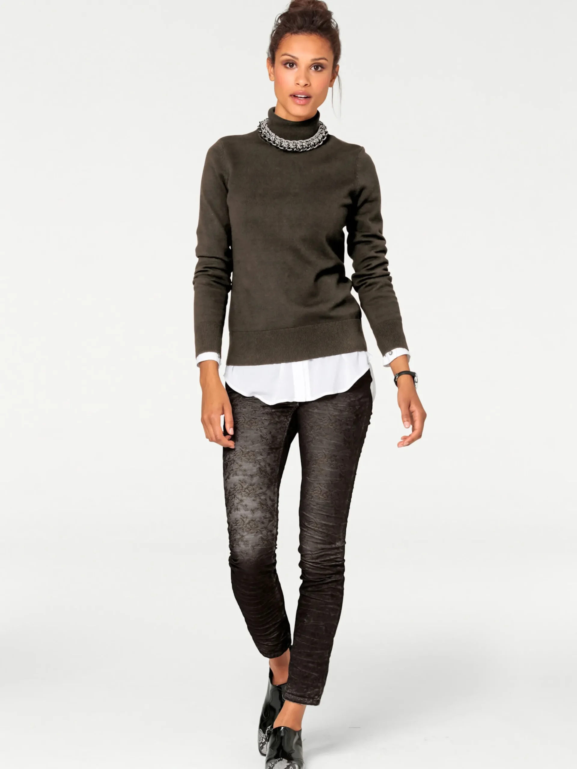 Pullover|heine Rollkragenpullover in Feinstrick-Qualität oliv