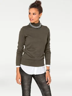 Pullover|heine Rollkragenpullover in Feinstrick-Qualität oliv
