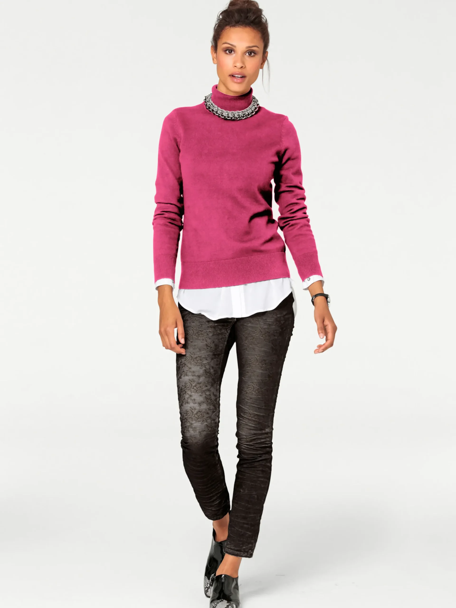 Pullover|heine Rollkragenpullover in Feinstrick-Qualität pink