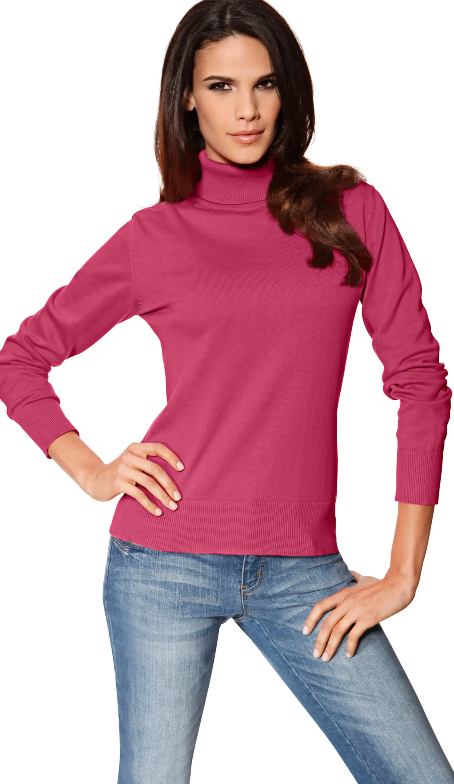 Pullover|heine Rollkragenpullover in Feinstrick-Qualität pink