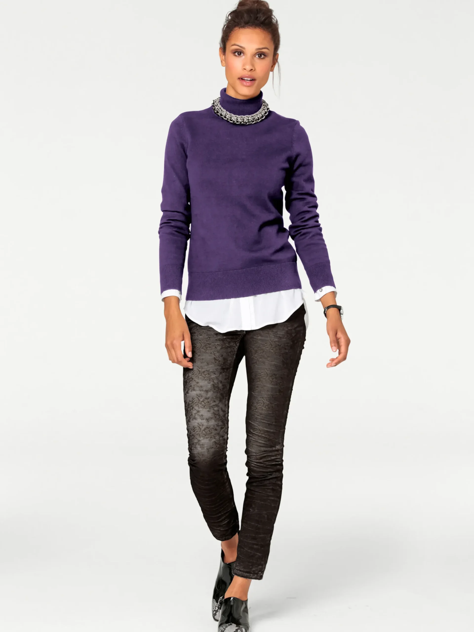 Pullover|heine Rollkragenpullover in Feinstrick-Qualität pflaume