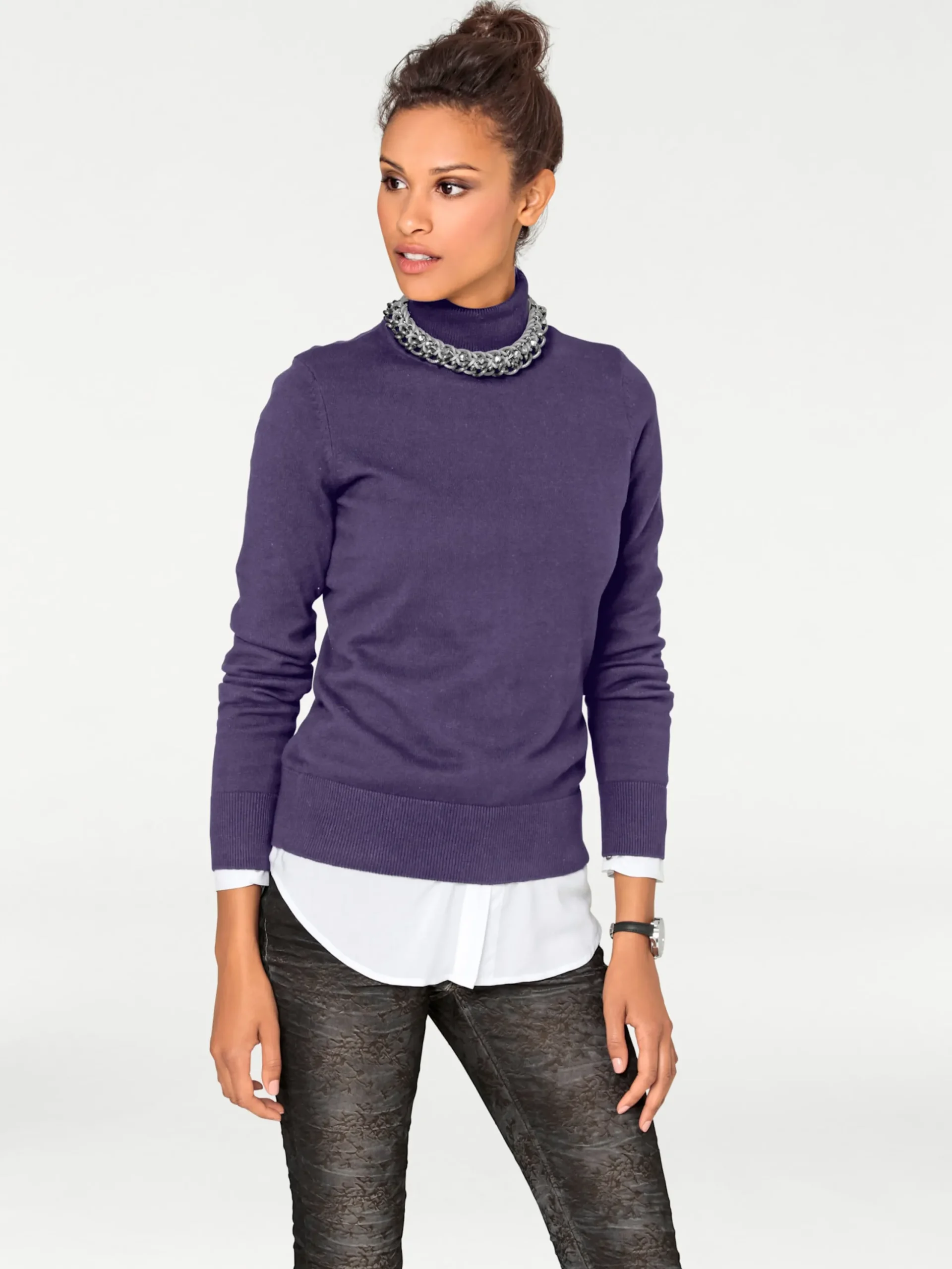 Pullover|heine Rollkragenpullover in Feinstrick-Qualität pflaume
