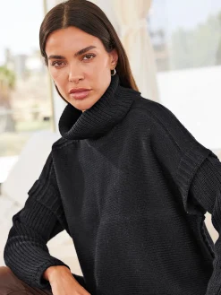 Pullover|heine Rollkragenpullover in Poncho-Optik schwarz