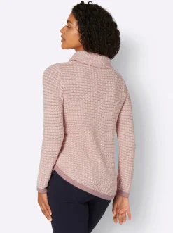 Pullover| Rollkragenpullover mit abgerundetem Saum hortensie-ecru-gemustert