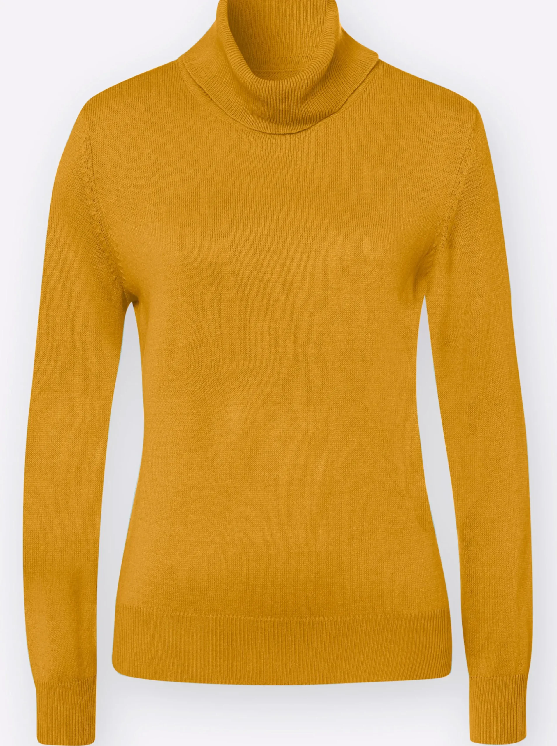 Basics|Pullover| Rollkragenpullover mit Ripp-Bündchen ocker