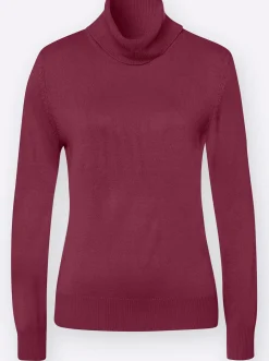 Basics| Rollkragenpullover mit Ripp-Bündchen bordeaux
