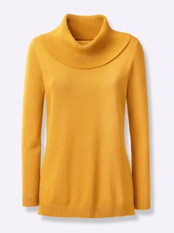 Pullover| Rollkragenpullover mit Schlitz hinten ocker