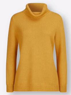 Pullover| Rollkragenpullover mit Seitenschlitzen ocker