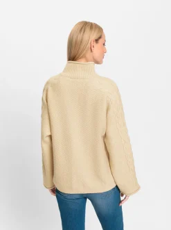 Pullover|heine Rollkragenpullover mit Zopfmuster und Rollkanten an den Ärmeln sand-meliert