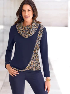 Shirts| Rollkragenshirt marine-ocker-gemustert