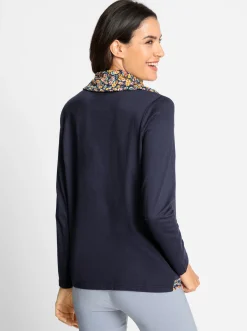 Shirts| Rollkragenshirt marine-ocker-gemustert