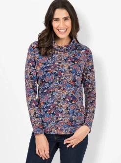 Shirts| Rollkragenshirt im floralen Druckmuster marine-terra-bedruckt