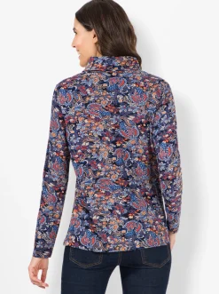 Shirts| Rollkragenshirt im floralen Druckmuster marine-terra-bedruckt