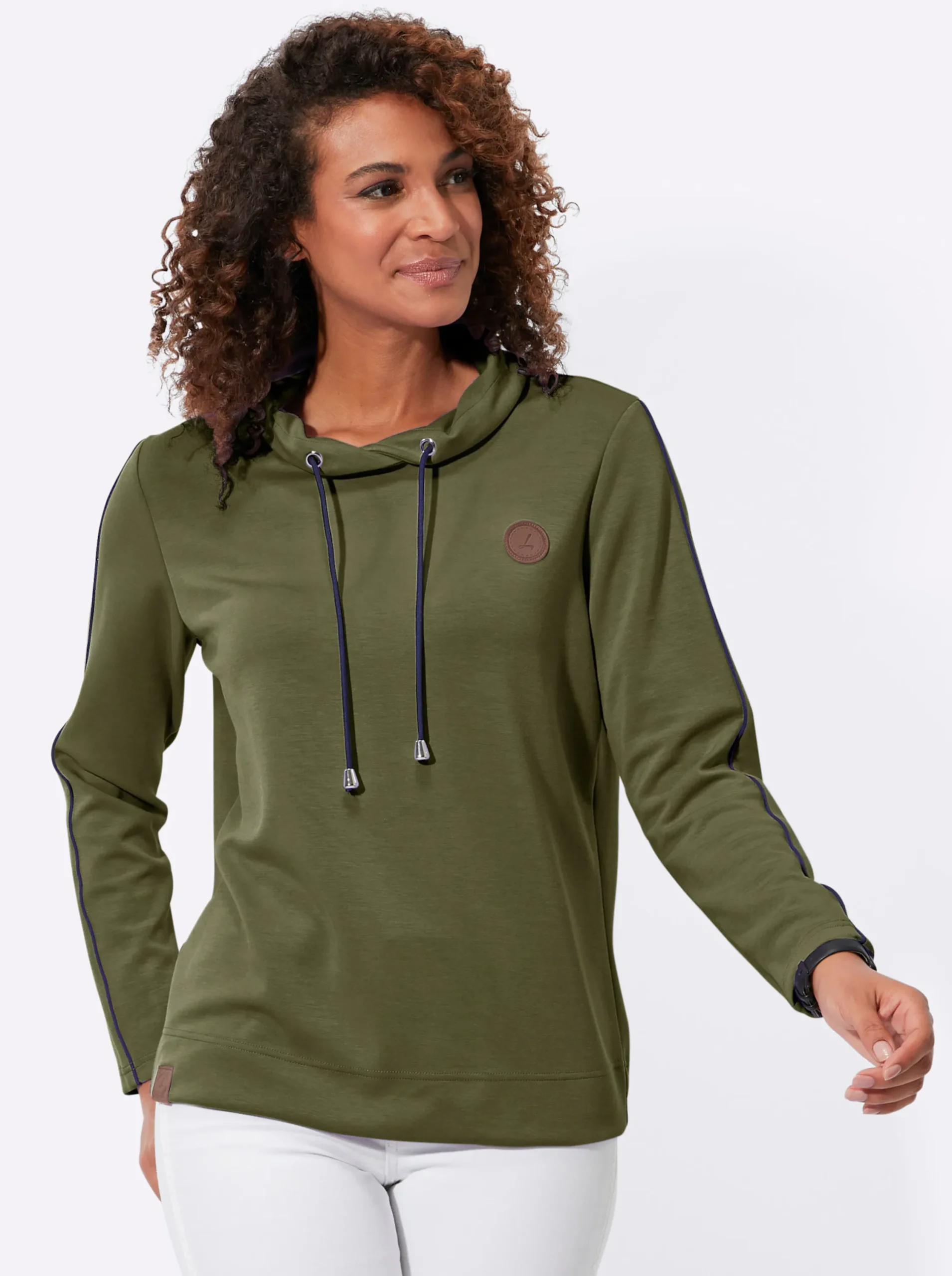 Shirts| Rollkragenshirt mit Kontrast-Paspeln oliv