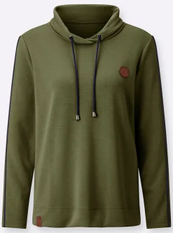 Shirts| Rollkragenshirt mit Kontrast-Paspeln oliv